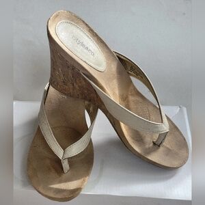 Style & Co Chicklet Natural Sparkle Thong Wedge Sandals